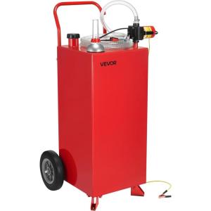 imageVEVOR 30 Gallon Fuel Caddy Fuel Storage Tank on 2 Wheels Portable Gas Caddy with Manual Transfer Pump Gasoline Diesel Fuel Container for Cars Lawn Mowers ATVs Boats More RedElectric Red