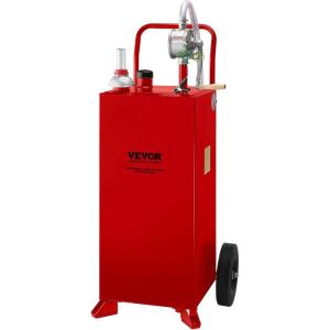 imageVEVOR 30 Gallon Fuel Caddy Fuel Storage Tank on 2 Wheels Portable Gas Caddy with Manual Transfer Pump Gasoline Diesel Fuel Container for Cars Lawn Mowers ATVs Boats More RedStainless Steel