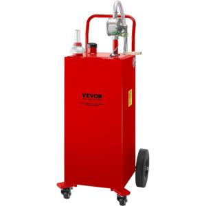 imageVEVOR 30 Gallon Gas Caddy  Portable Fuel Storage Tank with 2 Wheels ampamp Manual Transfer Pump Diesel ampamp Gasoline Fuel Container for Cars Lawn Mowers ATVs Boats BlackRed