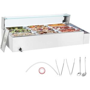 imageVEVOR 3Pan Commercial Food Warmer 3 x 8QT Electric Steam Table with Glass Cover 1500W Countertop Stainless Steel Buffet Bain Marie 86185F Temp Control for Catering Restaurants Silver913 Pan  72QT
