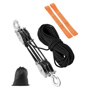 imageVEVOR 4400 lbs Breaking Strength 100 FT Rope Pulley Hoist 51 Lifting Power Heavy Duty Pulley System with 2pcs Soft Loops Metal Wheels Bearing Structure Block and Tackle for Lifting Heavy Objects023 x 100