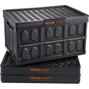 imageVEVOR 45L Collapsible Storage Bins with Lids 3 Packs Stackable Utility Crates with Handles Large Folding Containers for Organizing Tools Snacks Books Food Drinks Camping ampamp Transport45LBlack