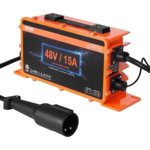 imageVEVOR 48 Volt Golf Cart Battery Charger 15 AMP Smart Battery Charger with G29 Plug Compatible with LeadAcid AGMGelEFB MF Flooded NMC LiFePO4 Batteries for Yamaha IP67 Waterproof ETL Certified48V 15A For 3Pin Round Plug
