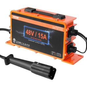 imageVEVOR 48 Volt Golf Cart Battery Charger 15 AMP Smart Battery Charger with G29 Plug Compatible with LeadAcid AGMGelEFB MF Flooded NMC LiFePO4 Batteries for Yamaha IP67 Waterproof ETL Certified48V 15A For G29 Plug