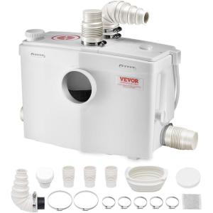 imageVEVOR 500W Macerator Pump 29 GPM Flow 26 ft8 m Head Macerator Sewerage Toilet Pump with 4 Water Inlets Waste Water Disposal Upflush Machine for Toilet Basement Shower Sink Laundry Bathtub1200W