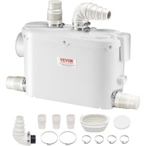 imageVEVOR 500W Macerator Pump 29 GPM Flow 26 ft8 m Head Macerator Sewerage Toilet Pump with 4 Water Inlets Waste Water Disposal Upflush Machine for Toilet Basement Shower Sink Laundry Bathtub500W for WallHung Toilets