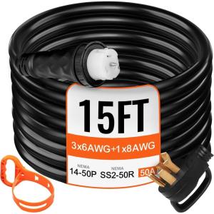 imageVEVOR 50FT 50 Amp Generator Extension Cord STW 45446  45505 125V 250V Generator Power Cord N1450P ampamp SS250R ampamp CS6364 Twist Lock Connectors15 FT