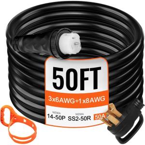 imageVEVOR 50FT 50 Amp Generator Extension Cord STW 45446  45505 125V 250V Generator Power Cord N1450P ampamp SS250R ampamp CS6364 Twist Lock Connectors50 Ft