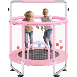 imageVEVOR 5FT Trampoline 50quot55quot56  35quot for IndoorOutdoor use for Toddlers Foldable Mini Baby with Foam Handle Recreational Birthday GiftPink