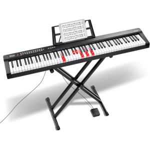 imageVEVOR 61 Key Digital Keyboard Piano Lighted Keys Electric Portable Piano with Adjustable Stand 600 Tones 500 Rhythms BuiltIn Speakers Sustain Pedal Headphones Microphone USB MIDI for BeginnersPiano 88 Key with Stand