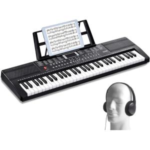 imageVEVOR 61 Key Digital Keyboard Piano Lighted Keys Electric Portable Piano with Adjustable Stand 600 Tones 500 Rhythms BuiltIn Speakers Sustain Pedal Headphones Microphone USB MIDI for BeginnersPiano 61 Key