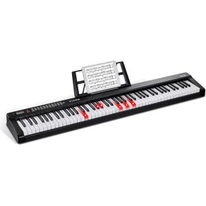 imageVEVOR 61 Key Digital Keyboard Piano Lighted Keys Electric Portable Piano with Adjustable Stand 600 Tones 500 Rhythms BuiltIn Speakers Sustain Pedal Headphones Microphone USB MIDI for BeginnersPiano 88 Key