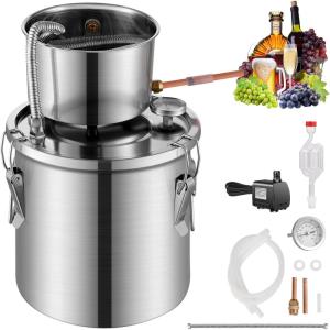 imageVEVOR Alcohol Still 3 Gal  114 L Stainless Steel Water Alcohol Distiller with Coil Cooling Home Brewing Refining Fermentation Kit with Dual Display Thermometer for Wine Whisky Brandy Silver3Gal