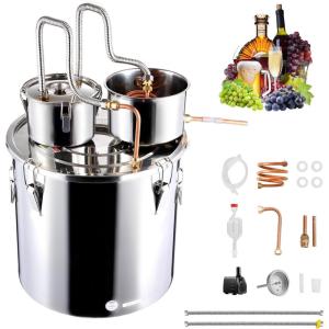 imageVEVOR Alcohol Still 5Gal  19L Alcohol Distiller with Thumper Keg Distillery Kit for Alcohol with Copper Tube Buildin Thermometer ampamp Water Pump for Wine Whisky Brandy3 Gal