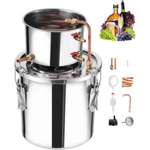 imageVEVOR Alcohol Still 8 Gal  30 L Stainless Steel Water Alcohol Distiller with Copper Coil Home Brewing Refining Fermentation Kit with Thermometer ampamp Pump for Wine Whisky Brandy Silver3 Gal