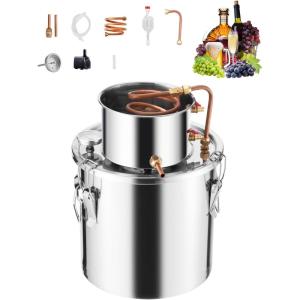 imageVEVOR Alcohol Still 8 Gal  30 L Stainless Steel Water Alcohol Distiller with Copper Coil Home Brewing Refining Fermentation Kit with Thermometer ampamp Pump for Wine Whisky Brandy Silver5 Gal