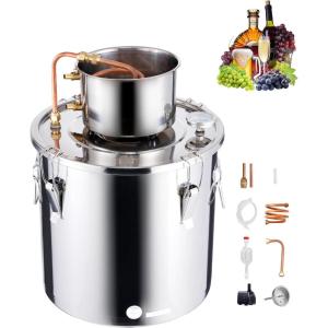 imageVEVOR Alcohol Still 8 Gal  30 L Stainless Steel Water Alcohol Distiller with Copper Coil Home Brewing Refining Fermentation Kit with Thermometer ampamp Pump for Wine Whisky Brandy Silver8 Gal