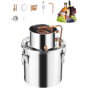 imageVEVOR Alcohol Still 8 Gal  30 L Stainless Steel Water Alcohol Distiller with Copper Coil Home Brewing Refining Fermentation Kit with Thermometer for Wine Whisky Brandy Silver5Gal