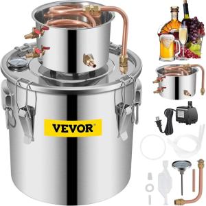 imageVEVOR Alcohol Still 8Gal30L Alcohol Distiller Stainless Steel Distillery Kit for Alcohol With Copper Tube ampamp Pump Home Brewing Kit Buildin Thermometer for DIY Whisky Wine BrandySilver