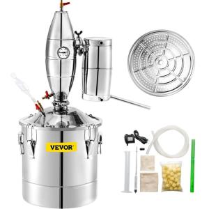 imageVEVOR Alcohol Still 8Gal30L Alcohol Distiller with Ceramic Balls for Purer Wine Distillery Kit for Alcohol with Brewing Kit for DIY Whisky Wine Brandy50L