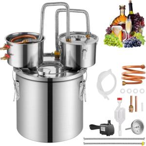 imageVEVOR Alcohol Still with Thumper Keg 5Gal  19L Alcohol Distiller Distillery Kit for Alcohol with Copper Tube Buildin Thermometer ampamp Water Pump for Wine Whisky Brandy132 Gal