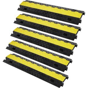 imageVEVOR Cable Protector Ramp 2 Channel 22000 lbsaxle Capacity Heavy Duty TPU Wire Cord Cover Ramp Hose Protector Driveway Traffic Speed Bump wTPR FlipOpen Top Cover for Indoor ampamp Outdoor5 PCs
