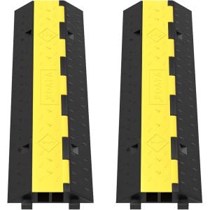 imageVEVOR Cable Protector Ramp 4 Packs 2 Channels Rubber Modular Speed Bumps Rated 11000 LBS Load Capacity Protective Wire Cord Ramp Driveway Rubber Traffic Speed Bumps Hump Cable Protector2 Pcs