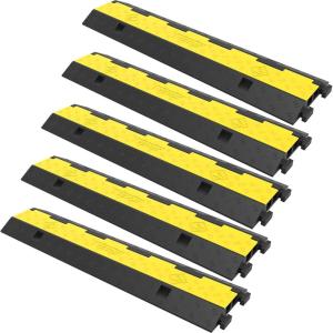 imageVEVOR Cable Protector Ramp 4 Packs 2 Channels Rubber Modular Speed Bumps Rated 11000 LBS Load Capacity Protective Wire Cord Ramp Driveway Rubber Traffic Speed Bumps Hump Cable Protector5 Pcs