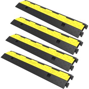 imageVEVOR Cable Protector Ramp 4 Packs 2 Channels Rubber Modular Speed Bumps Rated 11000 LBS Load Capacity Protective Wire Cord Ramp Driveway Rubber Traffic Speed Bumps Hump Cable Protector4 Pcs
