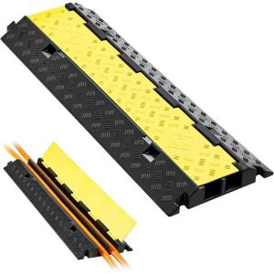 imageVEVOR Cable Protector Ramp 4 Packs 2 Channels Rubber Modular Speed Bumps Rated 11000 LBS Load Capacity Protective Wire Cord Ramp Driveway Rubber Traffic Speed Bumps Hump Cable Protector1 Pack
