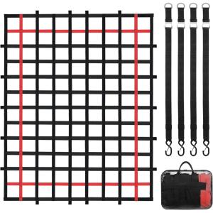 imageVEVOR Cargo Net with Mesh 72 in x 57 in Heavy Duty Truck Cargo NetWLL 1100lbs 4 Adjustable Straps with Carabiners ampamp SHooks Truck Bed Cover for Trailer Pickup Boat Jeep SUV 475 x 6 ft96 x 72