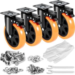 imageVEVOR Caster Wheels 4inch Swivel Plate Casters Set of 4 with Security AB Locking No Noise PVC Wheels Heavy Duty 350 lbs Load Capacity Per Caster NonMarking Wheels for Cart Furniture Workbench6inch