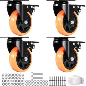 imageVEVOR Caster Wheels 4inch Swivel Plate Casters Set of 4 with Security AB Locking No Noise PVC Wheels Heavy Duty 350 lbs Load Capacity Per Caster NonMarking Wheels for Cart Furniture Workbench4 inch