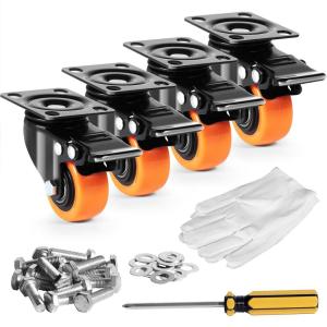 imageVEVOR Caster Wheels 4inch Swivel Plate Casters Set of 4 with Security AB Locking No Noise PVC Wheels Heavy Duty 350 lbs Load Capacity Per Caster NonMarking Wheels for Cart Furniture Workbench2inch