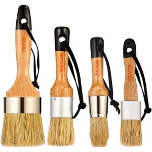 imageVEVOR Chalk Wax Paint Brush 4 Piece Wax Paint Brush Stain Brushes for Furniture Acrylic PaintingMilk PaintHome Decor Natural Bristle Round Oval Chalk Paint Brushes for All Painting and Waxing4 PCS
