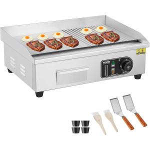imageVEVOR Commercial Electric Griddle 22quot 1600W Countertop Flat Top Griddle Stainless Steel Teppanyaki Grill wIron Cooking Plate 122572 Adjustable Temp Control 2 Shovels ampamp Brushes 110V22inch 110VUS Plug