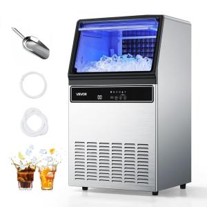 imageVEVOR Commercial Ice Maker Machine 130Lbs24H with 33Lbs Storage 45 Cubes per Cycle Stainless Steel Freestanding ampamp Under Counter Ice Maker with LED Display ampamp SelfCleaning for Home Bar RestaurantSilver