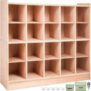 imageVEVOR Cubby Mobile Tray Storage Cabinet 20Compartment Cubby Storage Shelf Cubby Storage Cabinet 4 x 5 Classroom Cubbies Classroom Furniture for Home Daycare and Preschool Natural20Section