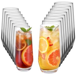 imageVEVOR Drinking Glasses Set 16Piece Crystal Glass Cups Elegant Mixed Glassware Set with 8 Pcs 1826 Oz Highball and 8 Pcs 115 Oz Cocktail Drinkware for Kitchen Beer Smoothie Juice Soda Wine