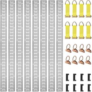 imageVEVOR E Track TieDown Rail Kit 32PCS 5FT ETracks Set Includes 8 Steel Rails ampamp 8 O Rings ampamp 8 TieOffs with DRing ampamp 8 End Caps Securing Accessories for Cargo Motorcycles and Bikes5FT32Pcs