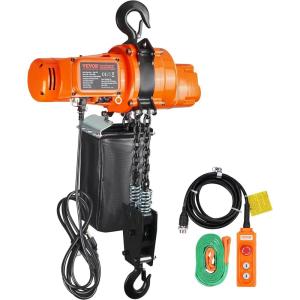 imageVEVOR Electric Chain Hoist 2200 lbs Load Capacity 10 ft Lifting Height 120V Single Phase Overhead Crane with Chain 10 ft Wired Remote Control for Garage Shop Hotel and HomeOrange  Black