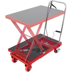 imageVEVOR Electric Lift Table 330 lbs Capacity Single Scissor Lift Table 828 in Height Adjustable Lifting Platform Coffee Table Lift with 4 Wheels for Material Handling and Transportation BlackRed