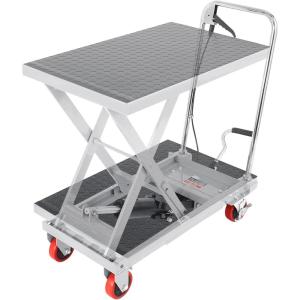 imageVEVOR Electric Lift Table 330 lbs Capacity Single Scissor Lift Table 828 in Height Adjustable Lifting Platform Coffee Table Lift with 4 Wheels for Material Handling and Transportation BlackGray