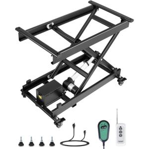 imageVEVOR Electric Lift Table 330 lbs Capacity Single Scissor Lift Table 828 in Height Adjustable Lifting Platform Coffee Table Lift with 4 Wheels for Material Handling and Transportation BlackBlack