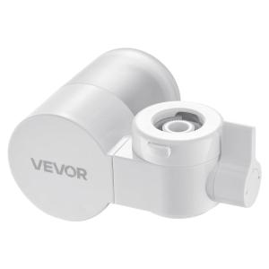 imageVEVOR Faucet Mount Water Filter Horizontal Water Purifier for Sink Tap Carbon Fiber Filters Removes Chlorine Lead with 1 Filter Fits Most Kitchen or Bathroom Faucets White