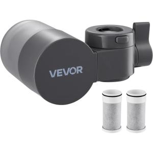 imageVEVOR Faucet Mount Water Filter Horizontal Water Purifier for Sink Tap NSF Certified Carbon Fiber Filter Removes Chlorine Lead with 3 Filters Fits Most Kitchen or Bathroom Faucets Gray
