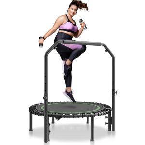 imageVEVOR Foldable Mini Trampoline 40 Inch Fitness Rebounder Max Load 330lbs Exercise Trampoline Stable ampamp Quiet Trampoline with 4 Level Height Adjustable Foam Handle for Adults IndoorGarden Workout40 Round Bungee cords Handle