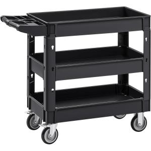 imageVEVOR Foldable Utility Service Cart 165LBS 3 Shelf Heavy Duty Plastic Rolling Cart with 360 Swivel Wheels 2 with Brakes Ergonomic Handle Portable Garage Tool Cart for Warehouse Office Home3 Tier550LBS