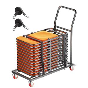 imageVEVOR Folding Chair Rack 300 LBS Capacity LShape Vertical Placement Chair Cart for 25 Chairs HeavyDuty Metal Chair Storage Dolly with Rubber Wheels MultiFunction Chair Holder Matte BlackHorizontal