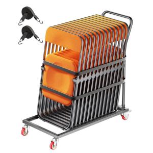 imageVEVOR Folding Chair Rack 300 LBS Capacity LShape Vertical Placement Chair Cart for 25 Chairs HeavyDuty Metal Chair Storage Dolly with Rubber Wheels MultiFunction Chair Holder Matte BlackVertical